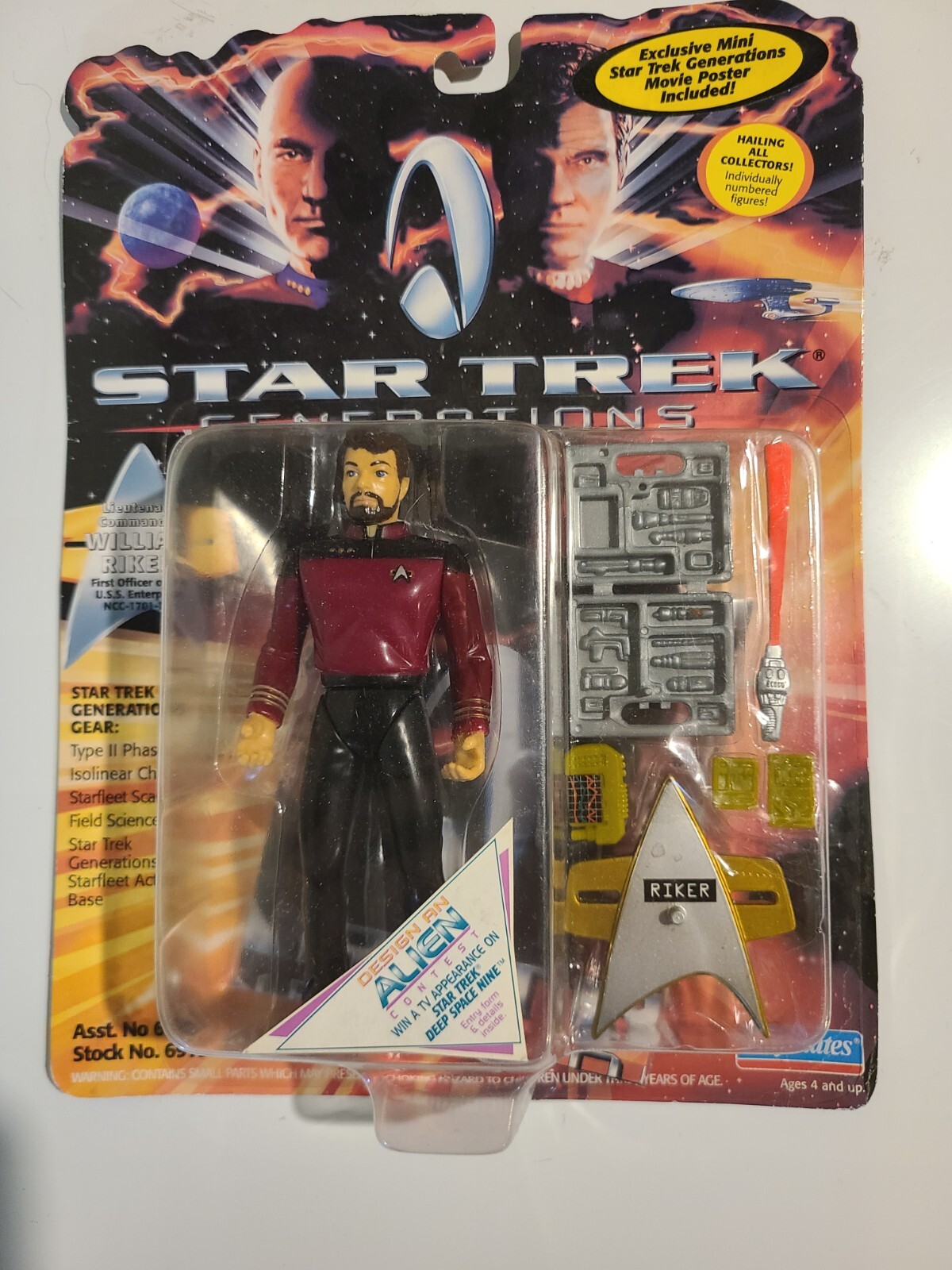 1994 PLAYMATES STAR TREK GENERATIONS WILLIAM RIKER ACTION FIGURE -NEW ON CARD