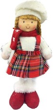 Bambolina Natalizia Alzata con Vestitino Tartan 32cm, con Bellissime Treccine Ch