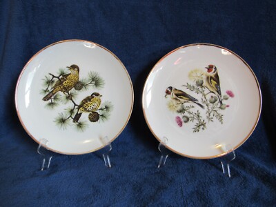 2 Winterling Schwarzenbach Bird Plates Bavaria Germany European Goldfinch Thrush