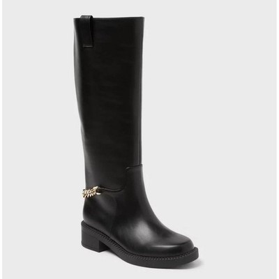 Black Knee High Riding Boots A New Day Bobbi Chain Accent Size 8.5 NWT