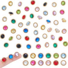 48Pcs Rhinestone Crystal round Buttons 12 Colors Acrylic Shank Buttons Gold Base