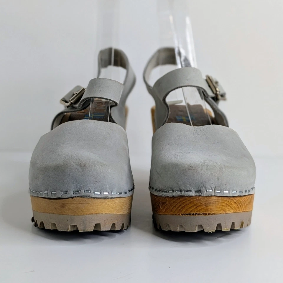 Zuecos MIA Sofia para mujer UE 37 gris cuero plataforma suela años 70 Mary Jane Foto 4 de 4