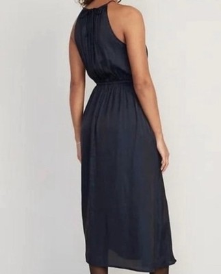 Old Navy Black Halter Keyhole Tie Midi A-Line Dress - M Petite | eBay