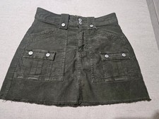 American Eagle Olive Green Corduroy Utility Mini Skirt Raw Hem Size 4 Stretch