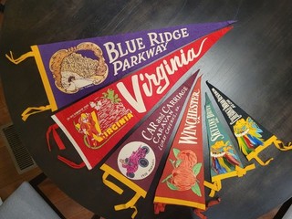 Lot of Six Vintage Travel Pennants Mostly Virginia Region 1950s