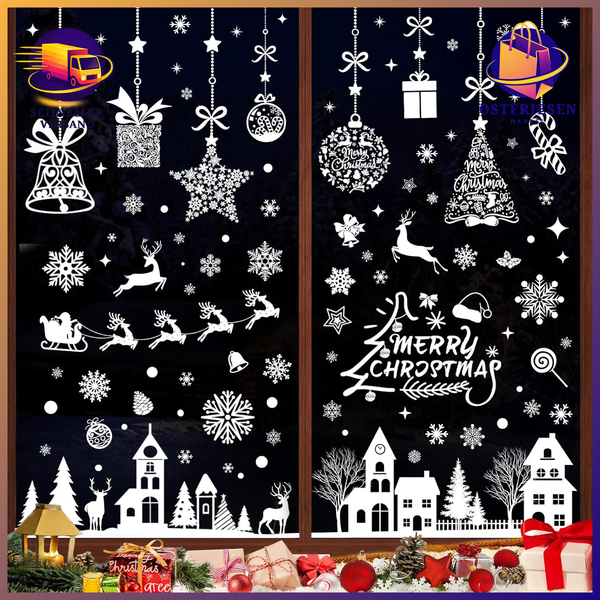Fensterbilder Weihnachten Selbstklebend 193 Stk PVC Schneeflocken Fensterdeko-image