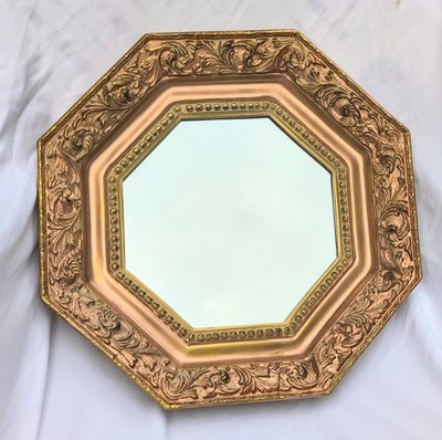 Vintage Bombay Company Octagonal Baroque Bronze Gold Gilt  Wall  Mirror 16.25'' 