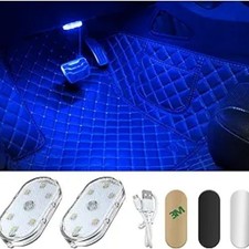 2 PCS Wireless Led Lights for Car Interior, 7 Colors Magnetic Auto Ambient Blue