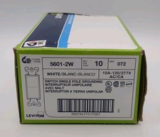 Leviton 5601-2W 10-Pack 15 Amp 120/277V White Rocker Switch Single Pole Ground