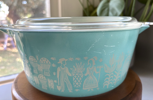 Pyrex Amish Butterprint 475 Casserole w/ 475-C Lid 2.5 Qt Turquoise ...