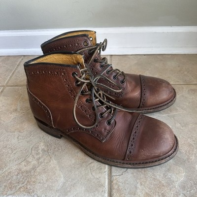 FRYE LOGAN Brogue Cap Toe BROWN Leather Boots Men s US 10M
