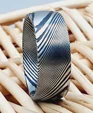 Unique Damascus Steel Wedding Ring Men Women Anniversary Ring Dome Ring