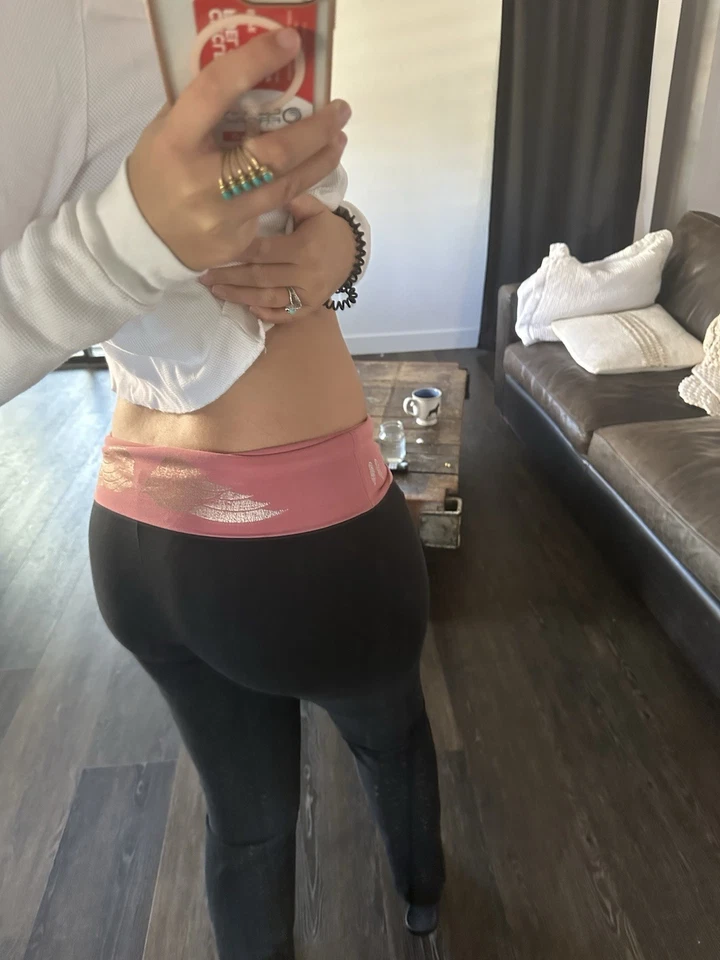 Vintage Y2K Victoria's Secret black flare fold over leggings gold wings L Long - Image 2 of 4