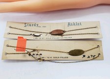 Vintage Gold Filled Lot Of 2 Sterling Silver 925 Anklets On Original Cards (77)