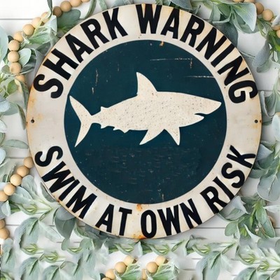 Shark Warning Swim Risk No electricity Tin Metal Signs Home Décor 8x8 