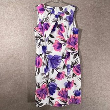 Dressbarn Floral Sheath Dress Womens 14 Purple Pink Stretchy Mod Minimalist