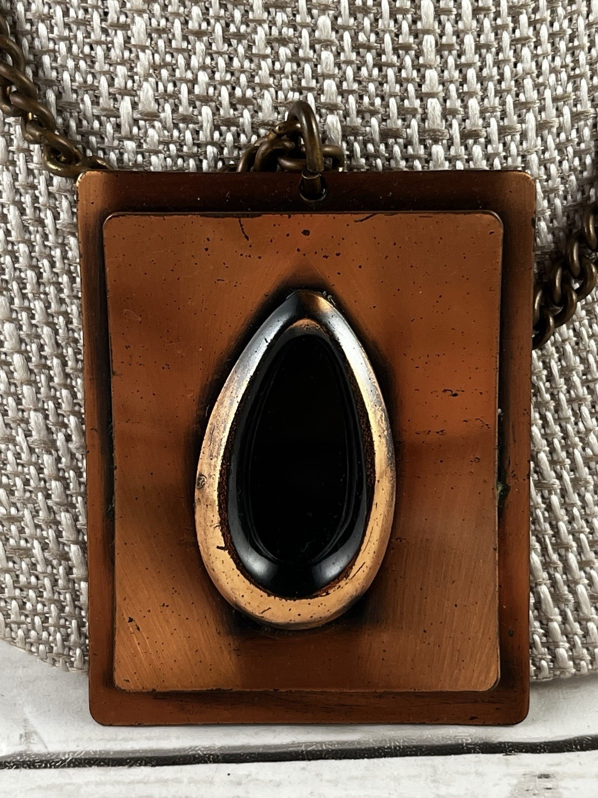 Vintage Copper Rectangular Pendant With Teardrop … - image 2