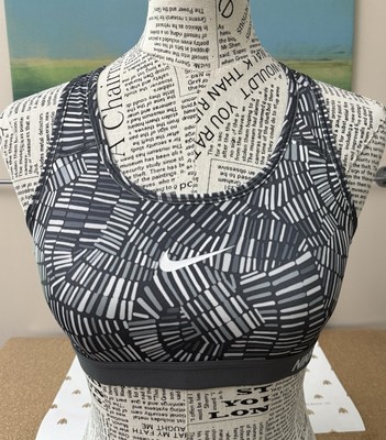 Women s NIKE Swoosh Gray Pattern Med. Support Padded Racerback Sports Bra M