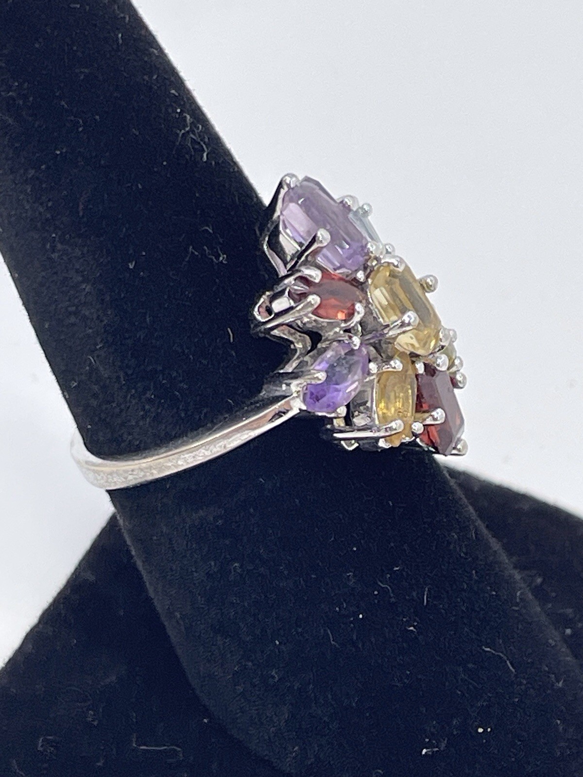 Sterling Silver Cluster Multi Stone Gemstone Ring… - image 2