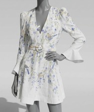 Zimmermann Women's White Linen Floral Belted Mini Dress Size 3