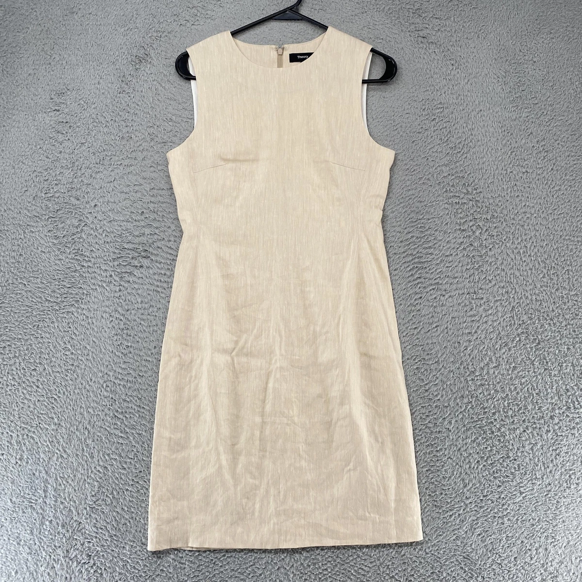 theory sleeveless linen-blend organza dress Theory Organza Layer Mini Shift Dress Women's 8 White Boat Neck Linen Blend