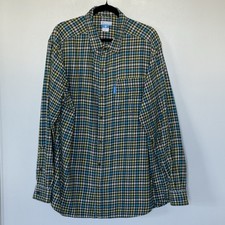 Columbia Plaid Shirt Mens L Green Blue Check Outdoor Hiking Casual 