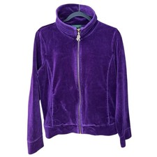 VTG Lauren Ralph Lauren Velour Track Jacket Full Zip Purple Gold Large retro