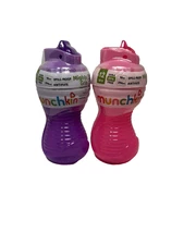 MUNCHKIN 12 month + spill proof mighty grip SIPPY CUPS 10 oz PURPLE PINK