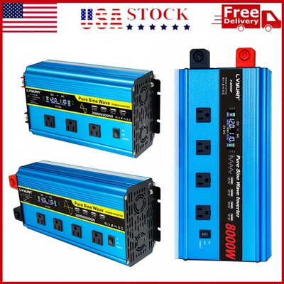 #ad #ad 2000W 3000W 4000W Pure Sine Wave Power Inverter 12V DC to 110V AC Converter Blue $249.99