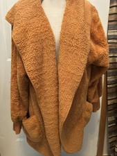 Teddy Bear Jacket With Hood ZENANA Faux Fur Butterscotch Brown Pockets Soft XL