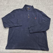 Ralph Lauren Sweater Mens XL Navy Blue Quarter Zip Mock Neck Pullover Cotton