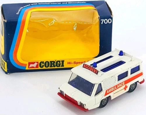 Corgi Hi-Speed Ambulance Motorway Service #700 Whizzwheels Diecast Car Vintage