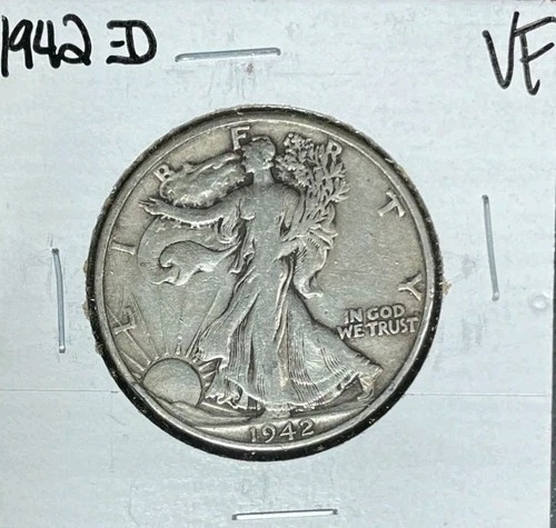 1942-D WALKING LIBERTY SILVER HALF DOLLAR~ VF~NICE COIN~ 90% SILVER