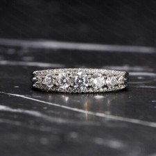1.12Ctw Round Cut Moissanite Eternity Band Engagement Ring 14k White Gold Plated