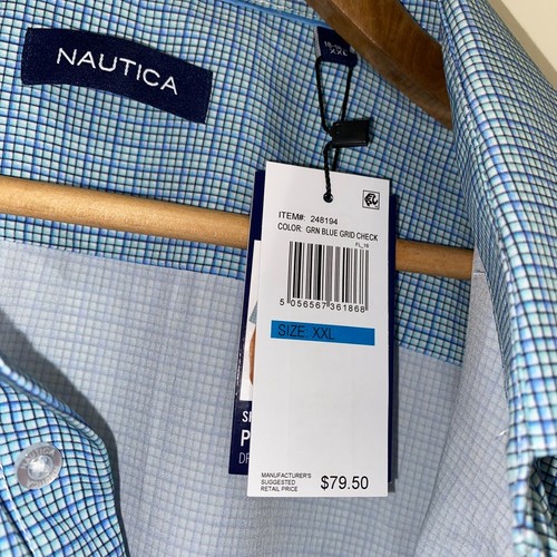 Nautica Performance Stretch Kurzarm Hemd mit Knopfleiste Gr. 2XL blau kariert - Bild 3 von 4