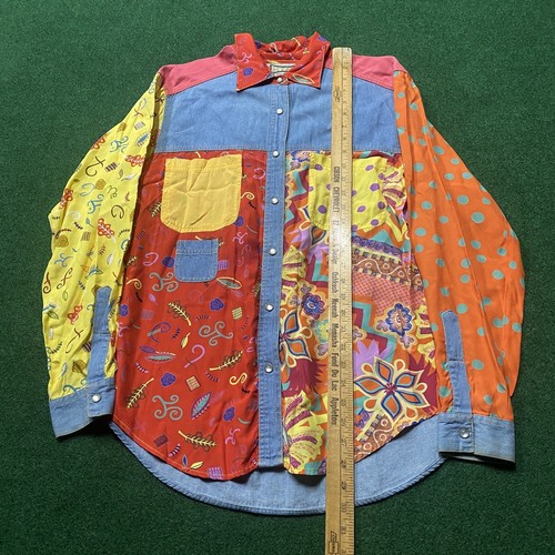 Vintage Western Flannel Mens M Red Paisley Clown Polka Dot Pearl Plaid Shirt - Picture 6 of 7