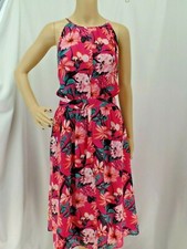 ANN TAYLOR FUCHSIA FLORAL TROPICAL PRINT HALTER  A LINE DRESS SZE: 14 NWT $130