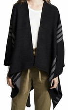 Bb Dakota Reversible Poncho Cape Shawl, Black & Gray Striped One Size Rrp 45 Uk