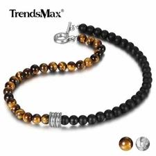 5 Style Tiger Eye/Jasper/Matte Glass/Lava Choker Necklace Stainless Steel Toggle