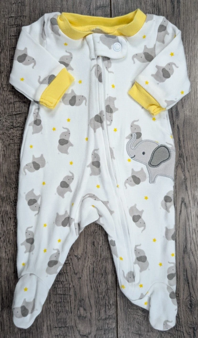 Baby Girl Boy Clothes Child Mine Carter's Preemie Yellow Elephant Footed Outfit