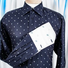 ROBERT GRAHAM French Cuffs Navy Blue White Paisley Cotton Men Dress Shirt Size L
