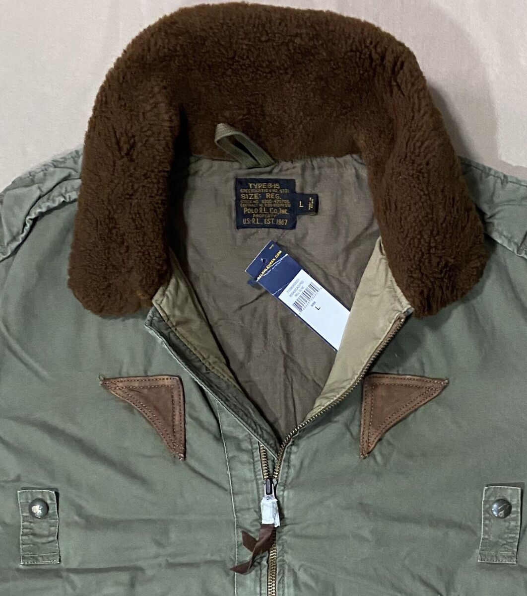 Polo Ralph Lauren Men's Down B-15 Bomber Jacket Shearling Polo Ralph Lauren Men's Down B-15 Bomber Jacket Shearling