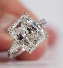 10x8mm Radiant VVS1 Moissanite Three Stone Engagement Ring Solid 10k White Gold