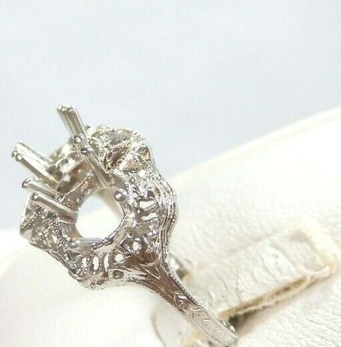 Antique Art Deco Setting Mounting Hold 3 6-6.5MM Plat 14K White Rg Sz 5.75 UK-L - Picture 4 of 12
