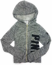 Victoria's Secret Pink Hoodie Full Zip Elastic Hem Sweatshirt Gray Marl NWT