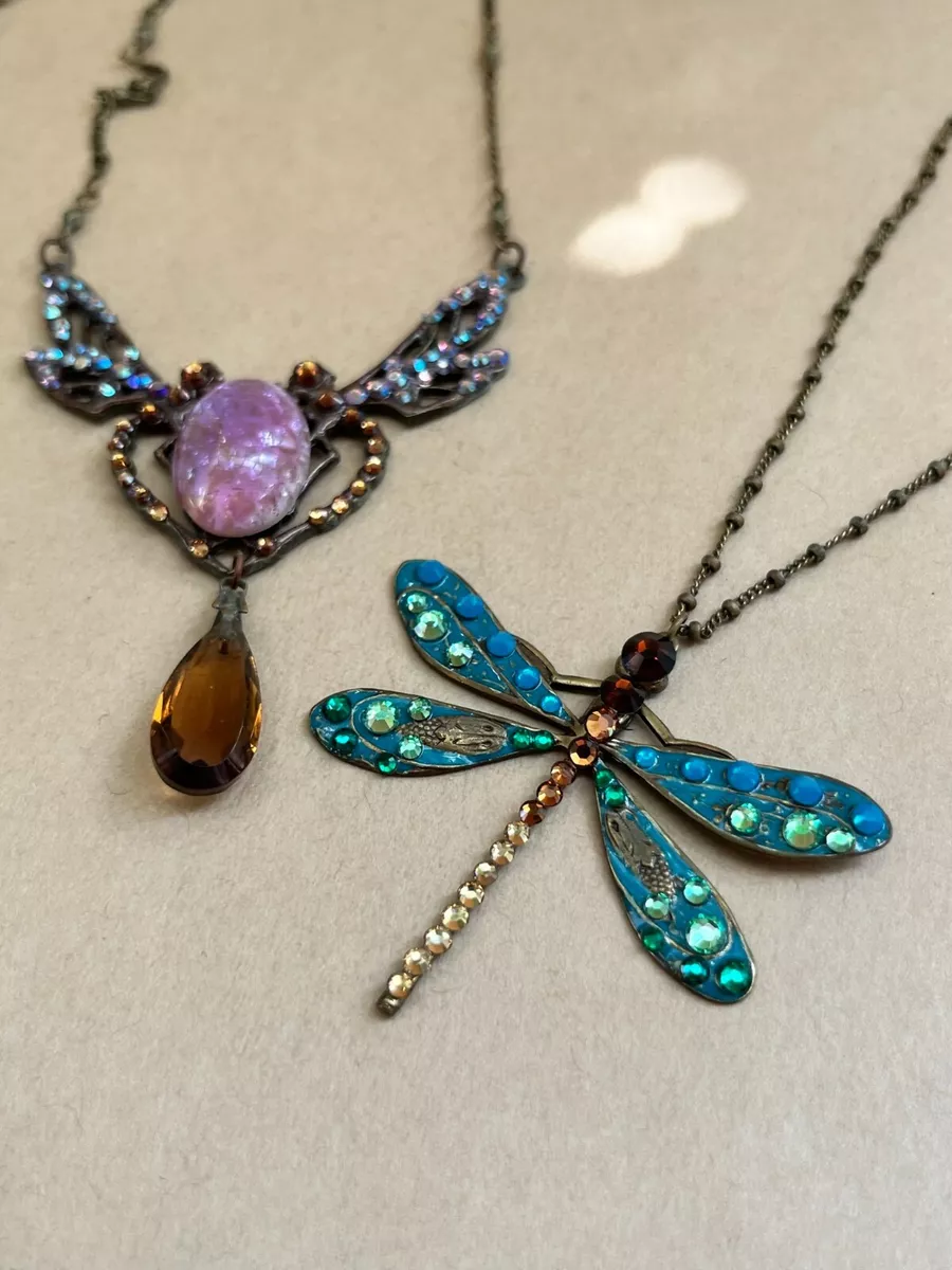 Anne Koplik Zora Crystal Dragonfly Necklace Blue Dragonfly necklace USED