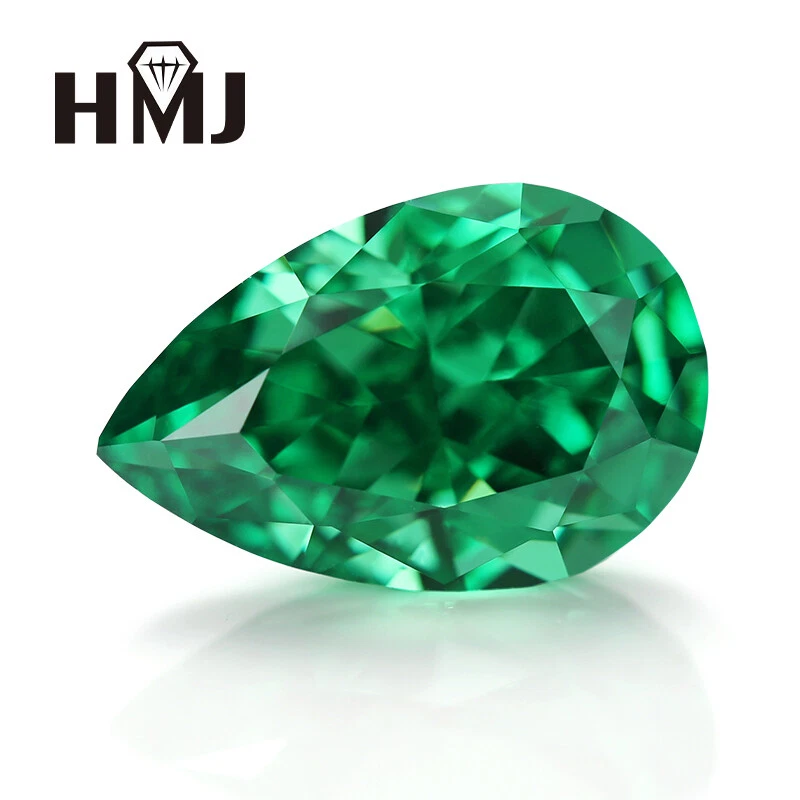 Piedra suelta de circonita cúbica diamante carbono verde corte pera VVS AAAAA+ para joyería Foto 2 de 4