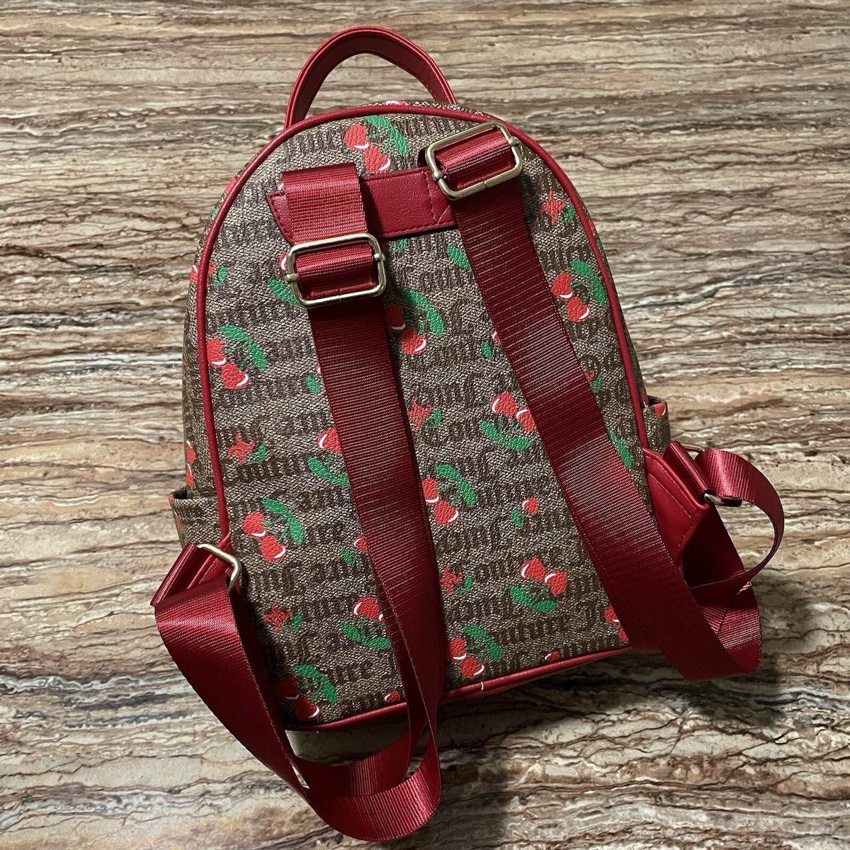 Juicy Couture Backpack Brown Juicy Fruit Cherry Print Mini 