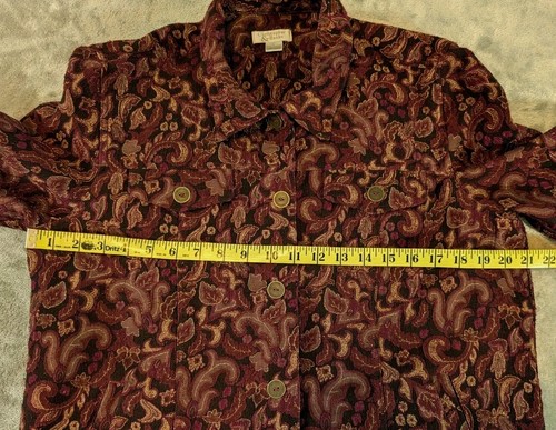 Christopher Banks Tapestry Collared Blazer Women's Large Maroon Missing Button - Picture 6 of 11