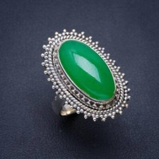 Natural Oval Green Chrysoprase Gemstone Ring 925 Sterling Silver Bohemian Ring